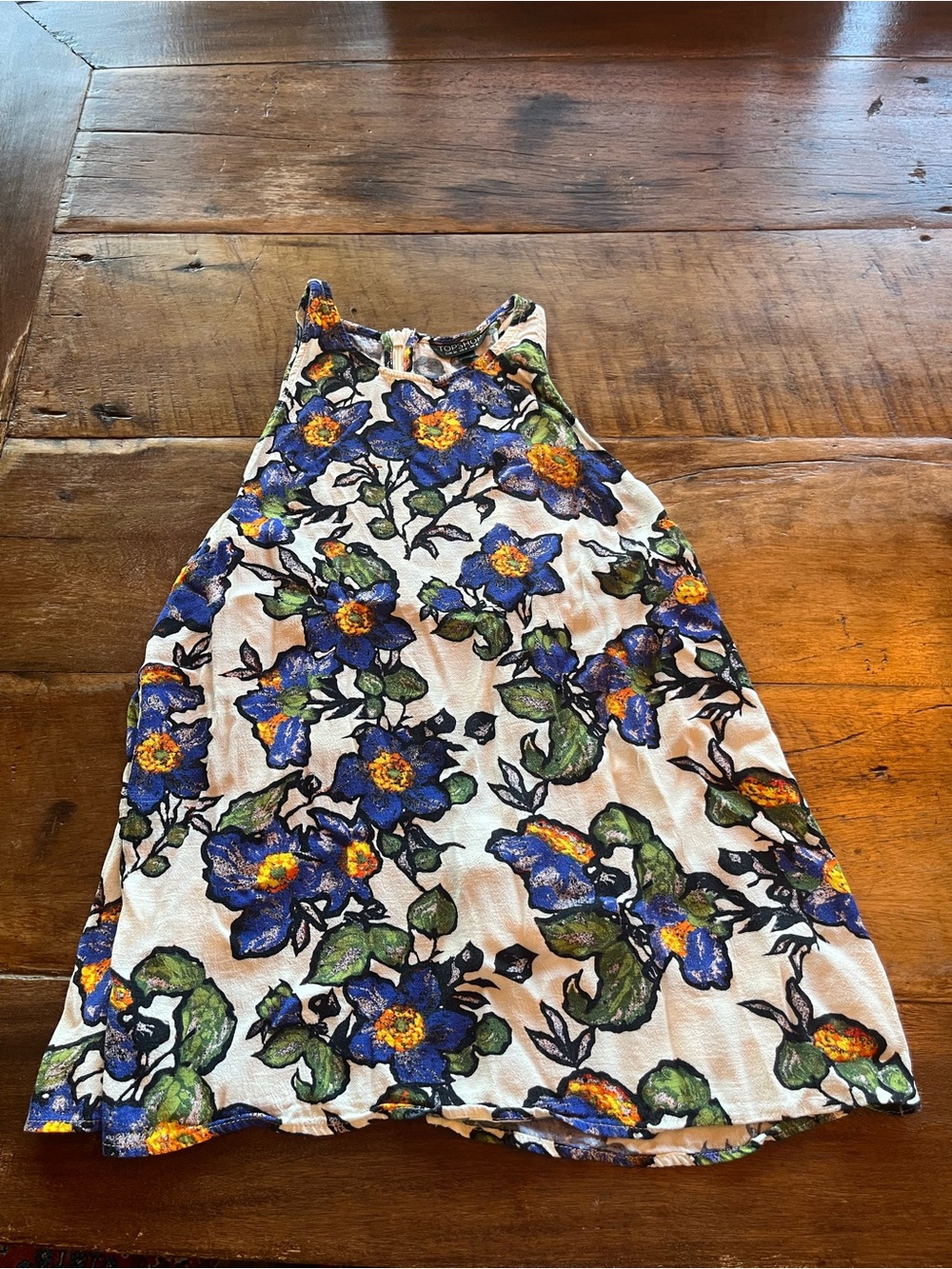 Topshop Blue Floral Halter Dress with Yellow Accents